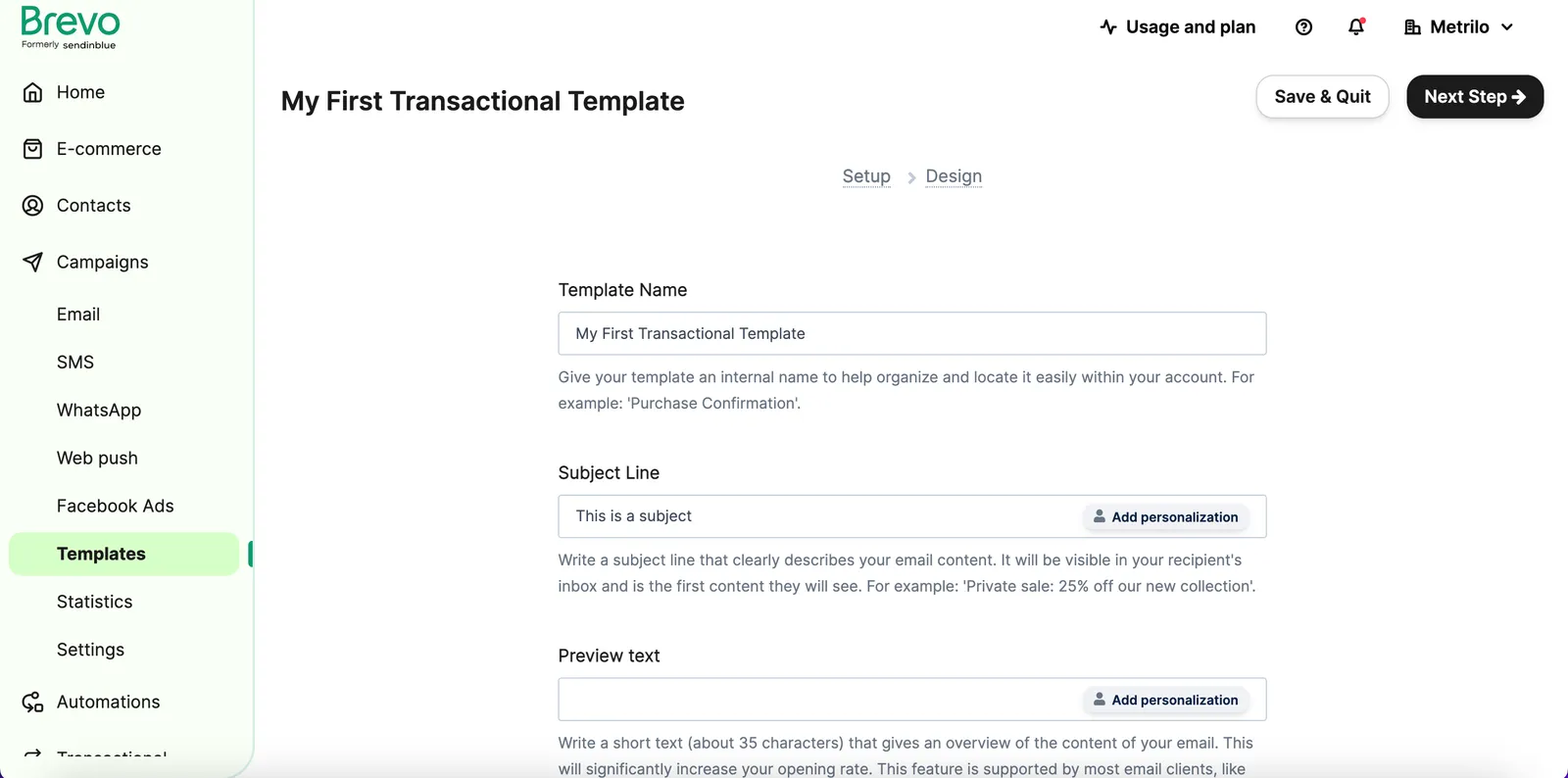 Template settings