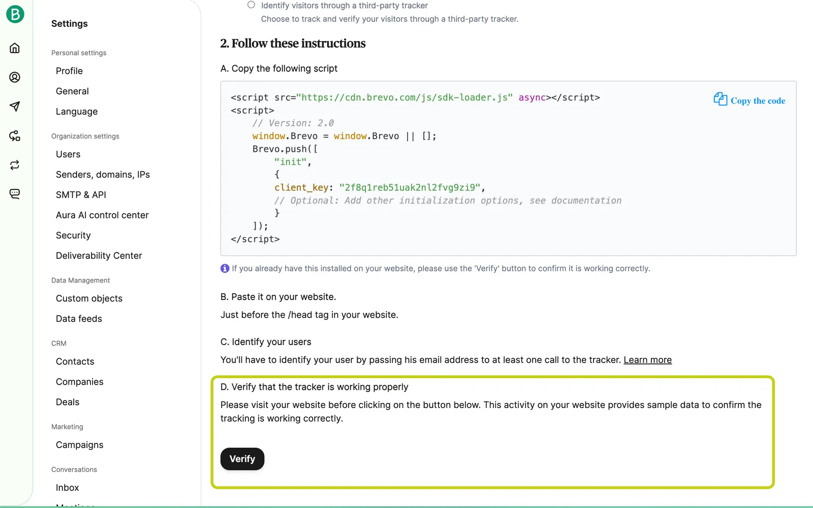 Verified tracking ID status