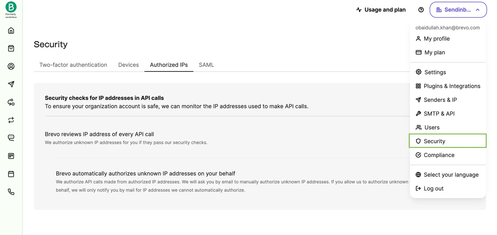 Security settings